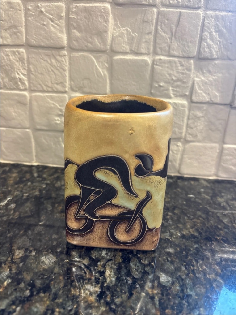 Mara Mexico Art Pottery Cyclist Coffee Mug Desert Bike Stoneware Handmade Signed